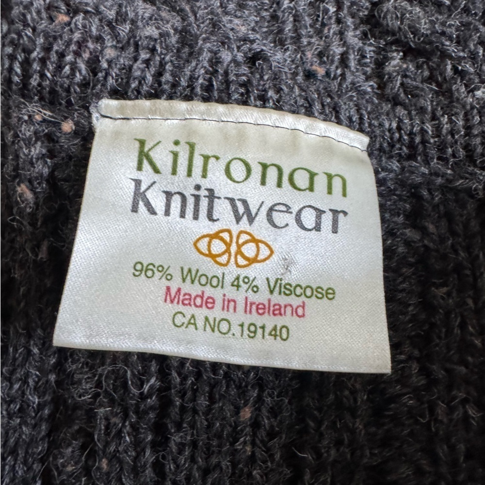 Kilronan gray cable chunky knit sweater cardigan button front Ireland large - Picture 2 of 8